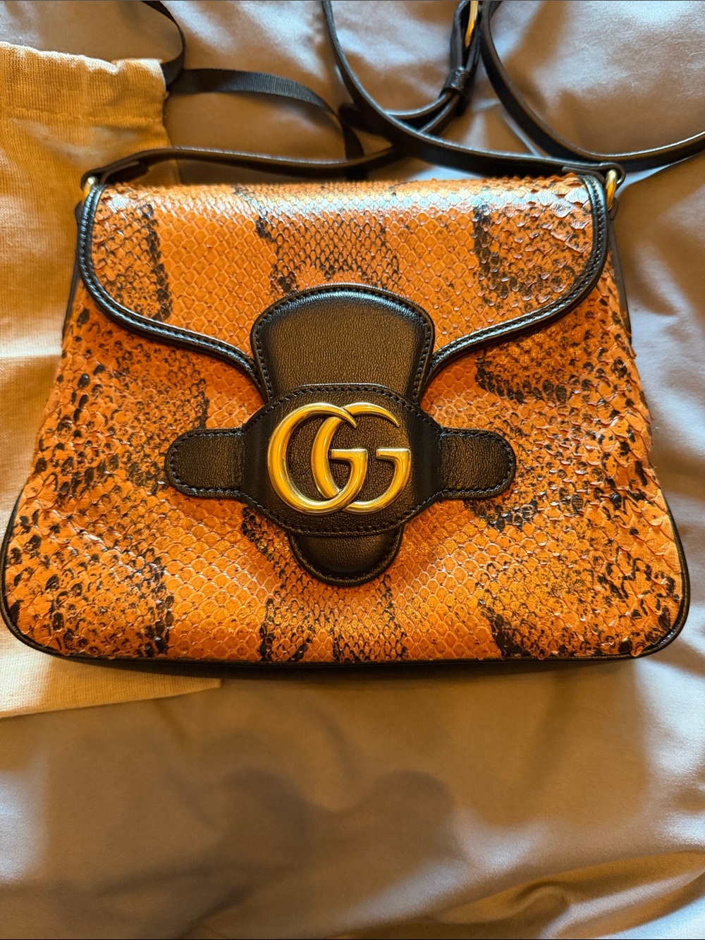 Gucci Orange/black Python Crossbody with Gold GG in excellent condition